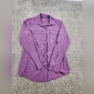 Eddie Bauer Women's Medium Roll Tab Sleeve Button Up Blouse Purple Chest Pockets